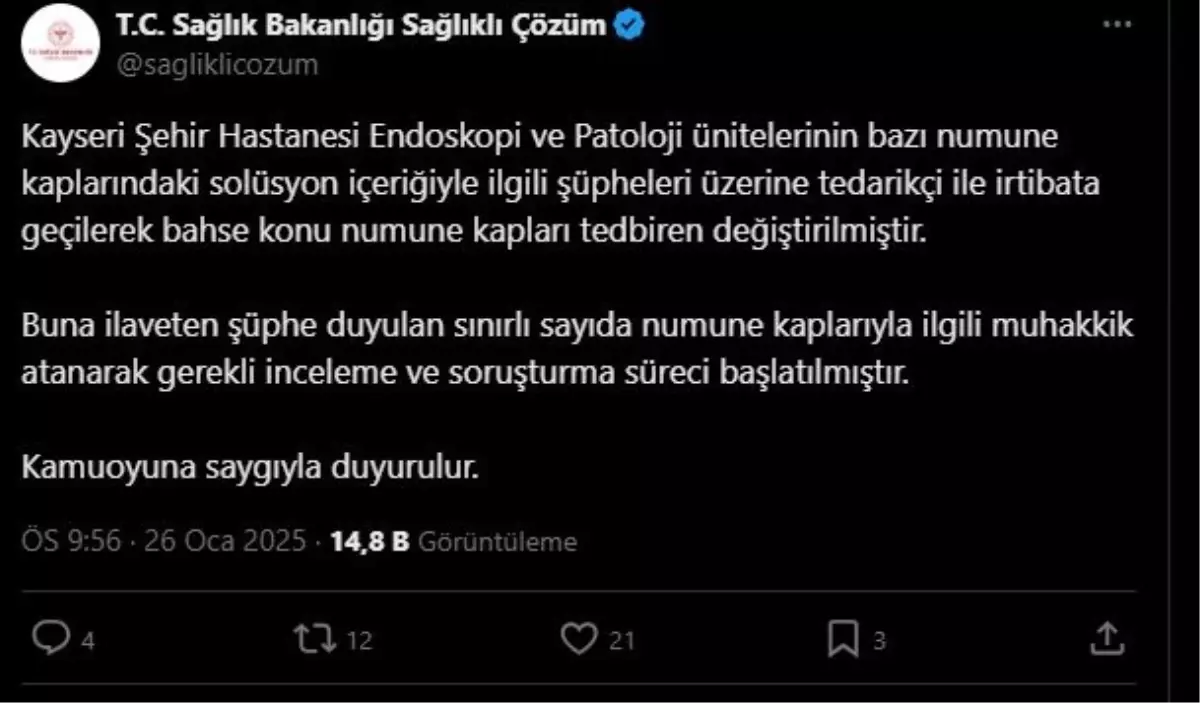 Kayseri Şehir Hastanesi’nde Endoskopi ve Patoloji Ünitelerinde Numune Kapları Değiştirildi